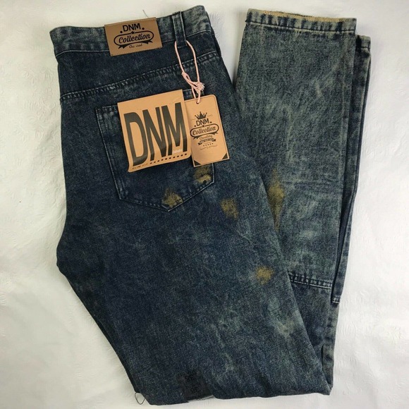 NWT - DNM Basket Weave Men's Slim Fit Distressed Mid Rise Blue Jeans - Size 36 - Picture 3 of 12
